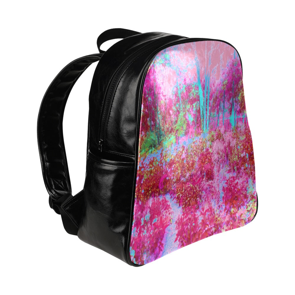 Backpack, Impressionistic Red and Pink Garden Landscape - Faux Leather