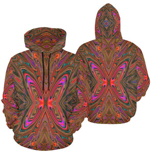 Hoodies for Women, Abstract Trippy Orange and Magenta Butterfly