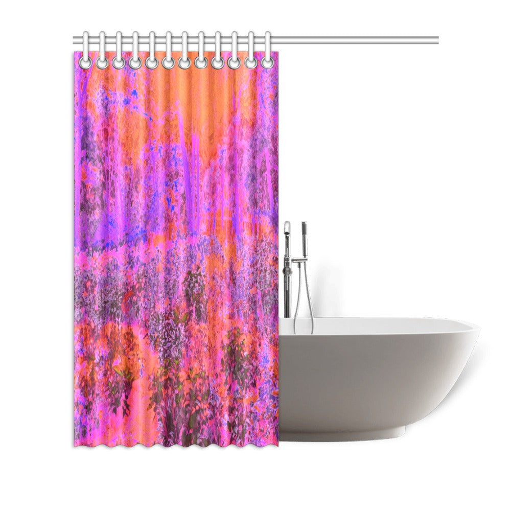 Shower Curtains, Trippy Magenta and Orange Impressionistic Garden - 72 by 72"