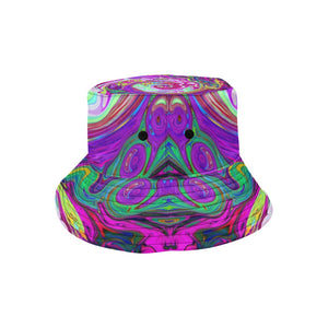 Bucket Hats, Groovy Abstract Retro Magenta Rainbow Swirl