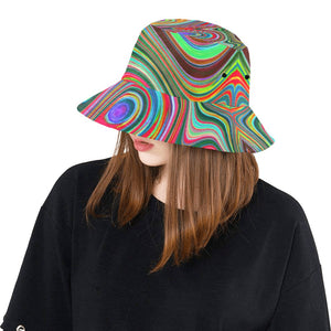 Bucket Hats, Trippy Red, Green and Blue Abstract Groovy Art