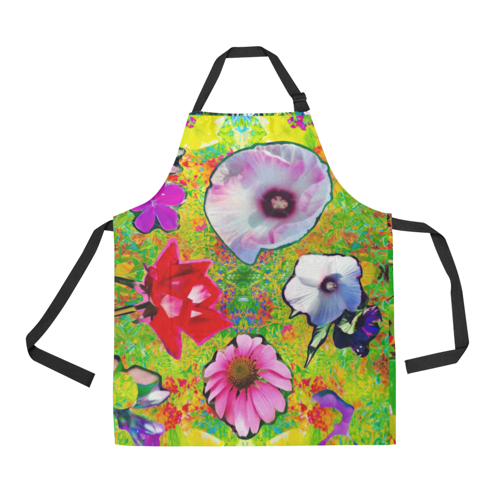 Apron with Pockets, Psychedelic Abstract Garden Collage with Flowers