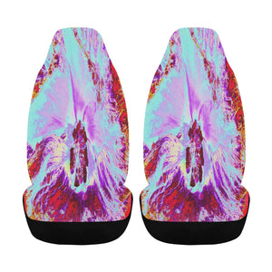 Car Seat Covers, Abstract Tropical Aqua and Purple Hibiscus Flower