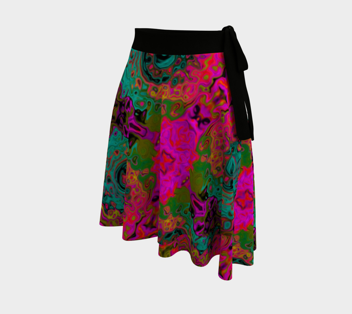 Wrap Skirts for Women, Trippy Turquoise Abstract Retro Liquid Swirl Pattern