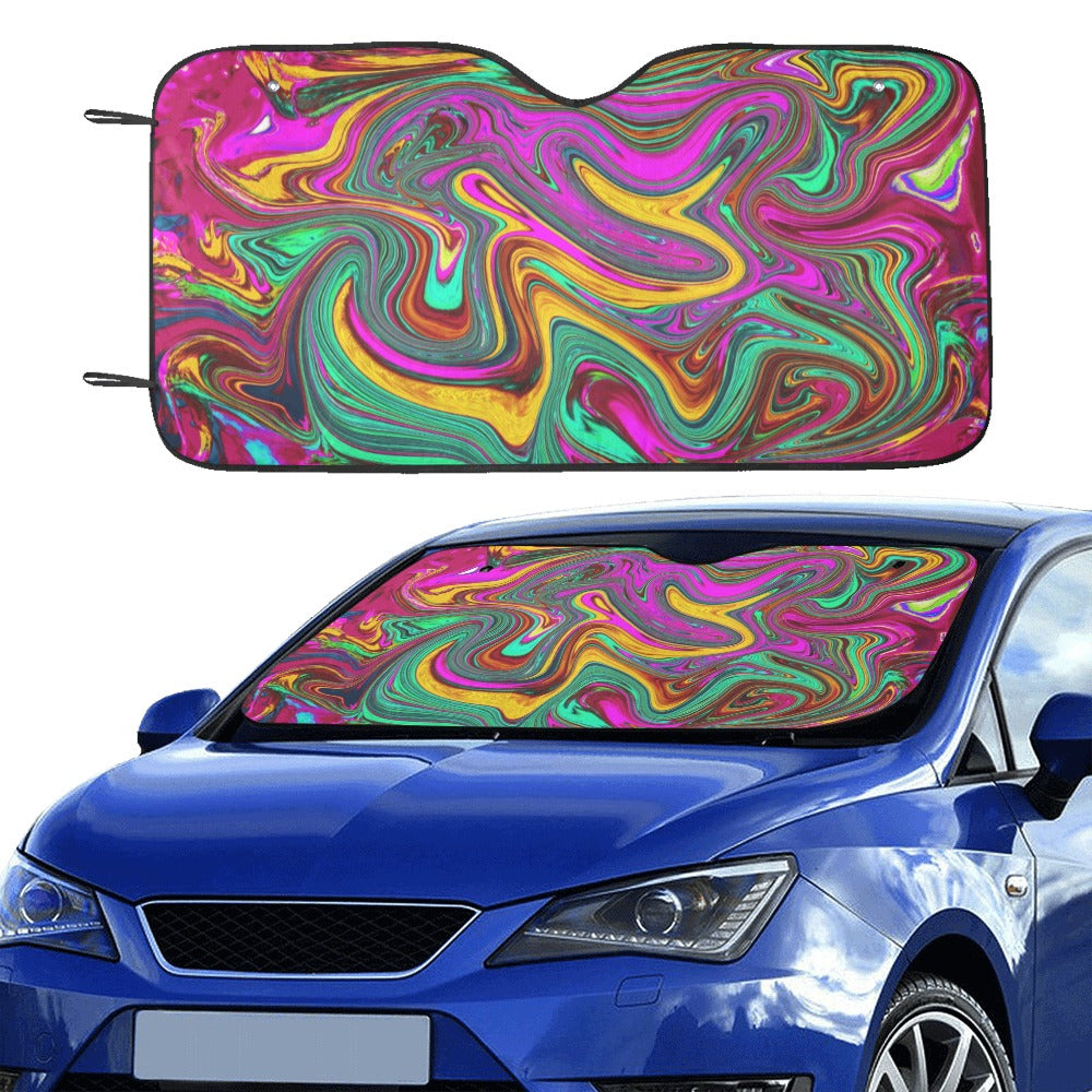 Auto Sun Shades, Marbled Hot Pink and Sea Foam Green Abstract Art