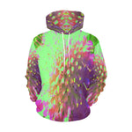 Hoodies for Women, Abstract Flower in Lime Green and Purple