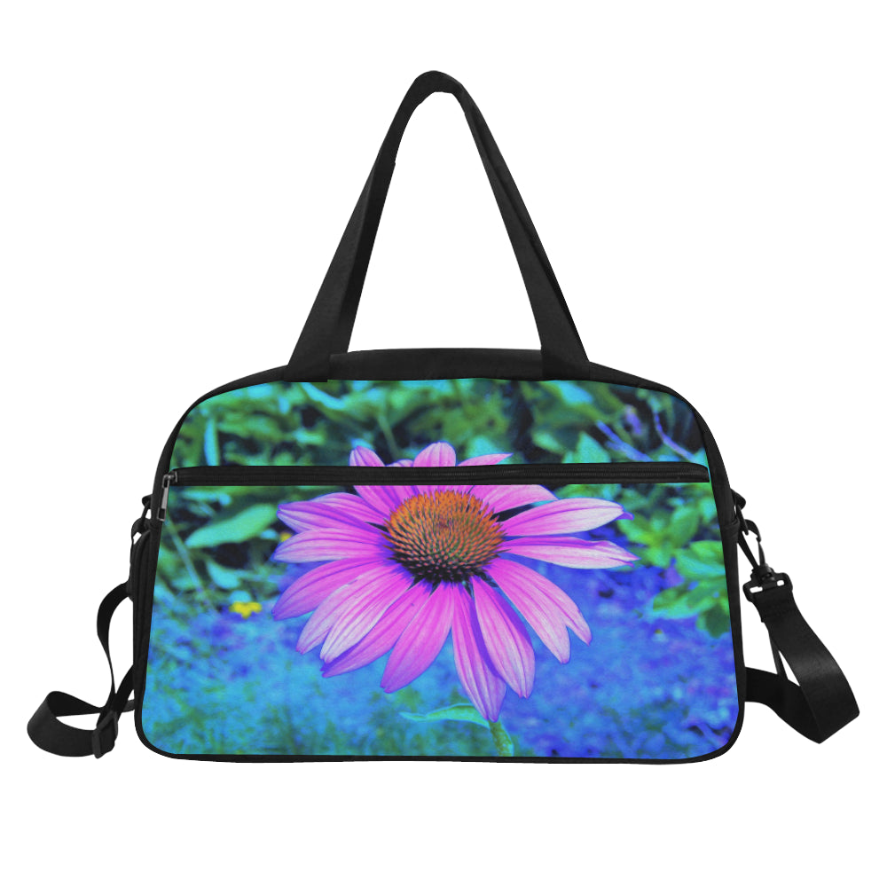 Yoga and Travel Bag, Pink and Purple Coneflower on Blue Garden