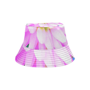 Bucket Hat, Pretty Pink, White and Yellow Cactus Dahlia Macro, Colorful Hat for Women