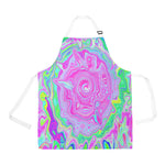 Apron with Pockets, Groovy Aqua, Pink and Pastel Green Liquid Art