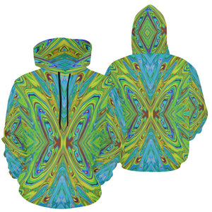 Hoodies for Women, Trippy Chartreuse and Blue Abstract Butterfly