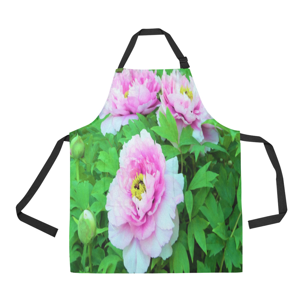Apron with Pockets, Elegant Pink Tree Peony Flowers with Yellow Centers