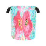 Fabric Laundry Basket with Handles, Two Rosy Red Coral Plum Crazy Hibiscus on Aqua