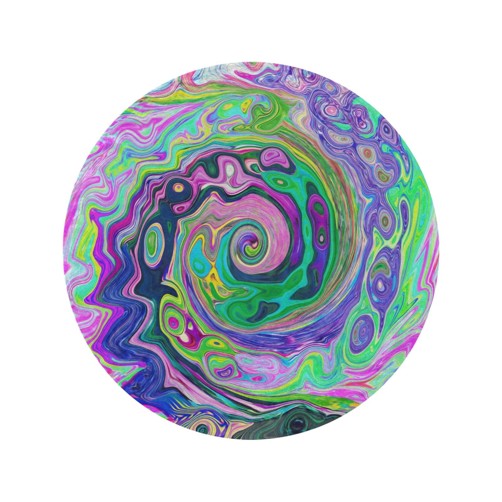 Round Throw Blankets, Groovy Abstract Aqua and Navy Lava Swirl