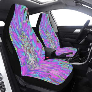 Car Seat Covers, Trippy Abstract Aqua, Lime Green and Purple Dahlia