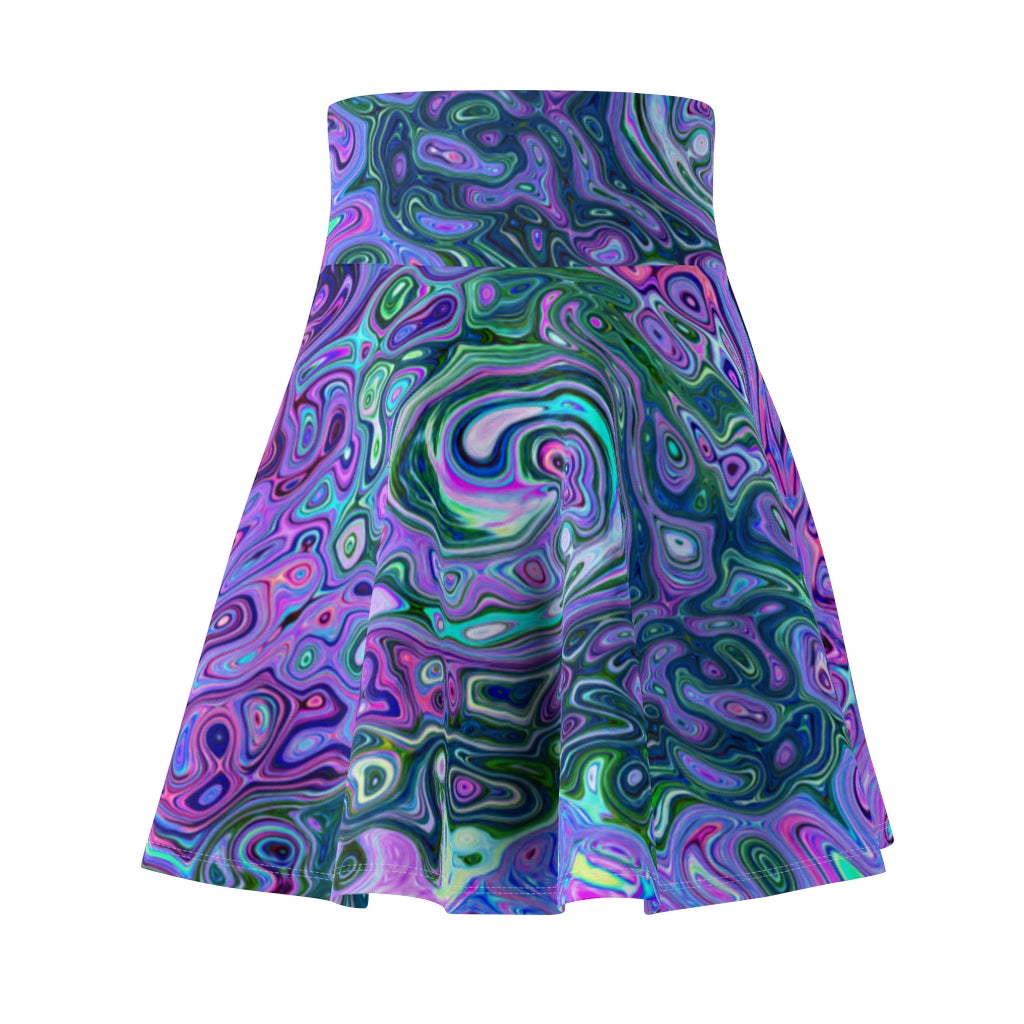 Skater Skirt, Groovy Abstract Retro Green and Purple Swirl