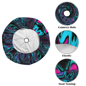 Spare Tire Cover with Backup Cameral Hole - Retro Aqua Magenta and Black Abstract Swirl - Medium