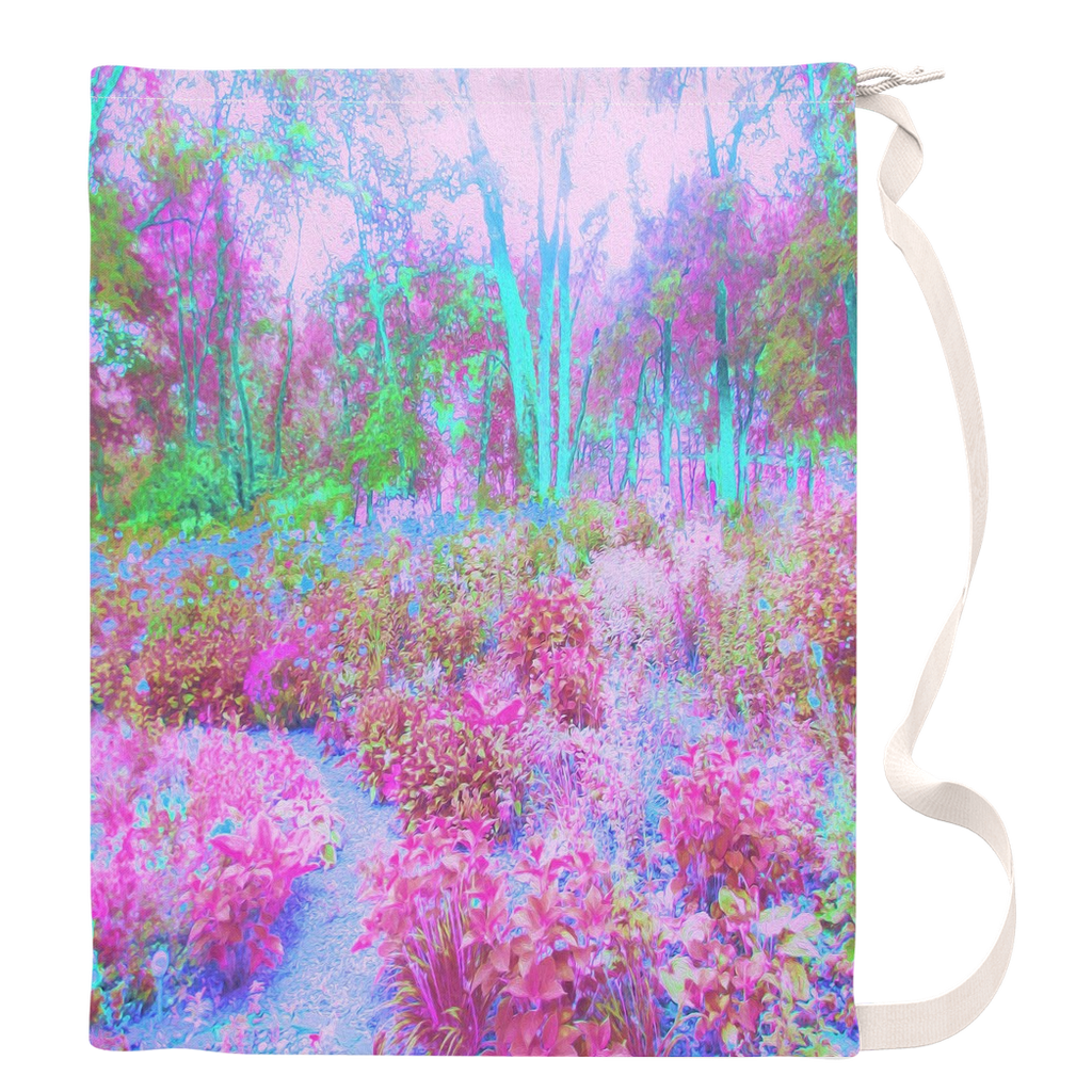 Laundry Bags, Impressionistic Pink and Turquoise Garden Landscape - Large