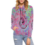 Hoodies for Women, Pink and Lime Green Groovy Abstract Retro Swirl
