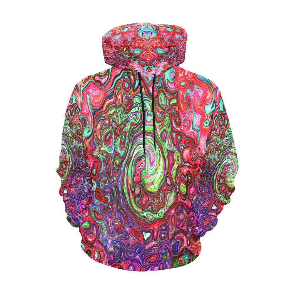 Hoodies for Women, Watercolor Red Groovy Abstract Retro Liquid Swirl