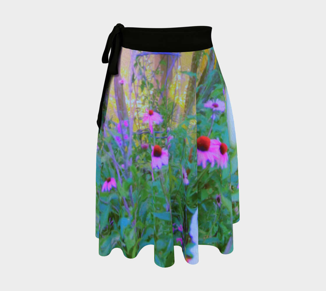 Artsy Wrap Skirt, Bright Sunrise with Pink Coneflowers in My Rubio Garden