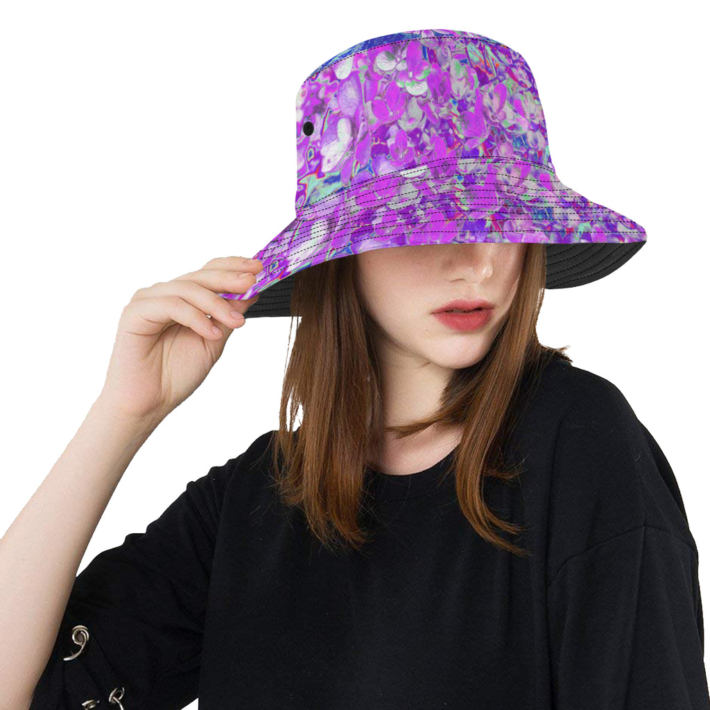 Bucket Hats, Elegant Purple and Blue Limelight Hydrangea
