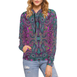 Hoodies for Women, Abstract Magenta and Teal Blue Groovy Retro Pattern
