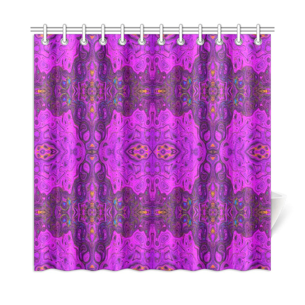 Shower Curtains, Abstract Magenta and Black Groovy Pattern