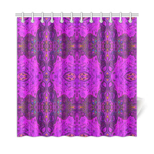 Shower Curtains, Abstract Magenta and Black Groovy Pattern