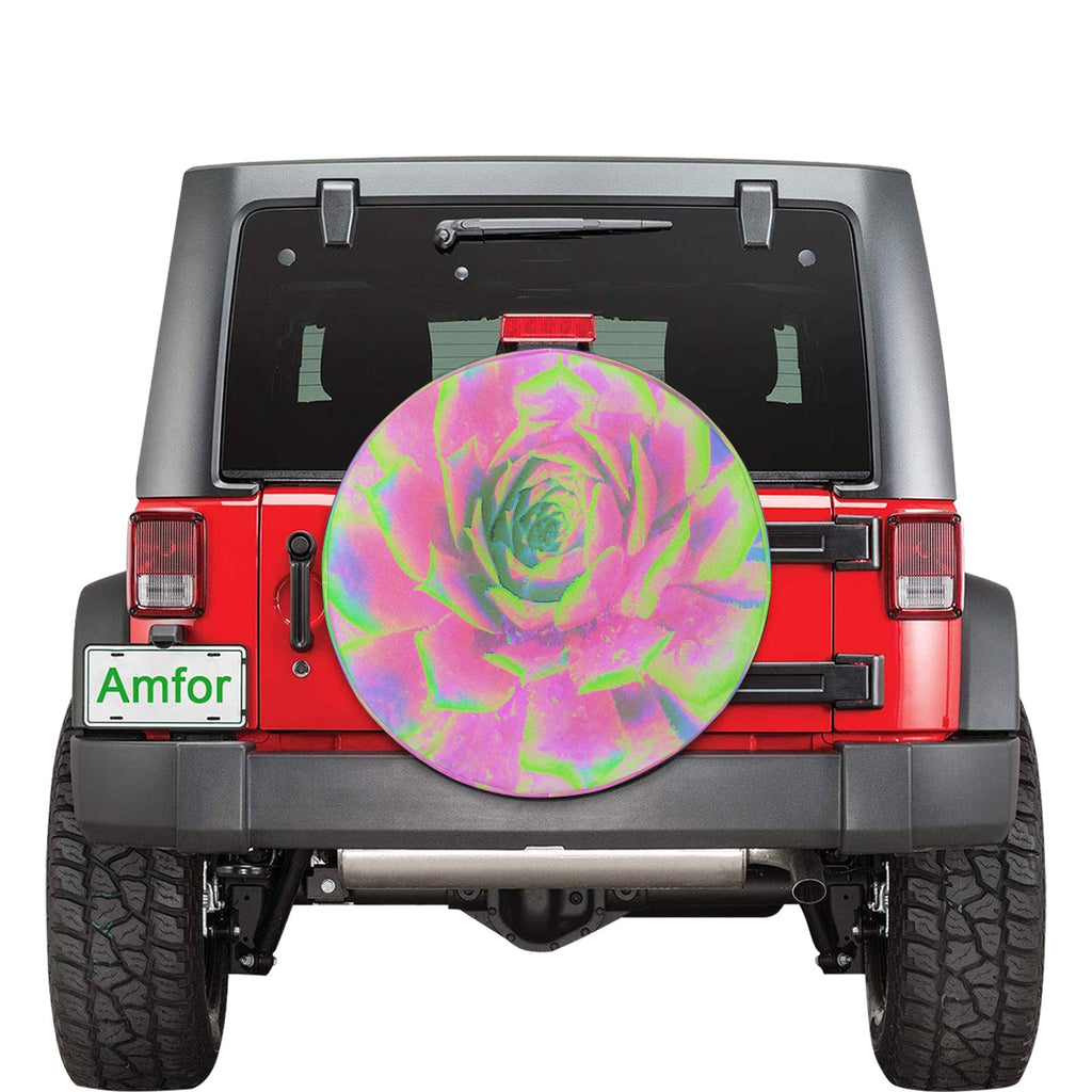Spare Tire Covers, Lime Green and Pink Succulent Sedum Rosette - Small