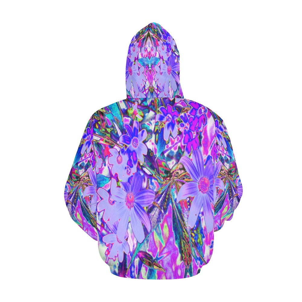 Hoodies for Women, Trippy Purple and Magenta Colorful Wildflowers