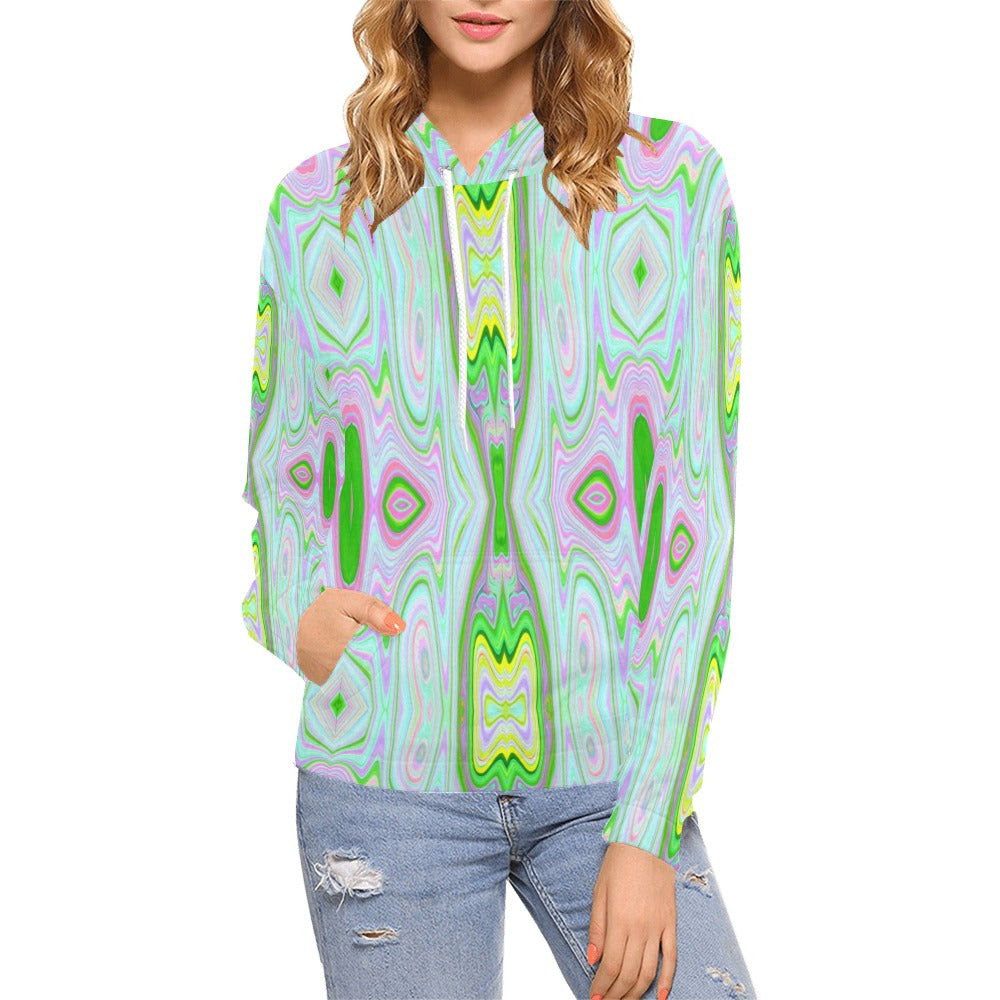 Hoodies for Women, Retro Abstract Pink, Lime Green and Aqua Pattern