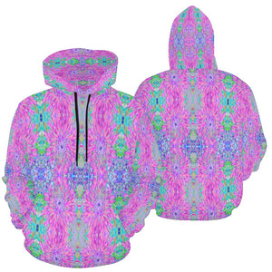 Hoodies for Women, Cool Magenta, Pink and Purple Dahlia Pattern