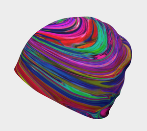 Beanie Hats, Groovy Abstract Retro Magenta Dark Rainbow Swirl