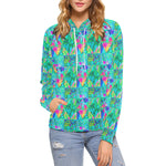 Hoodies for Women, Garden Quilt Painting with Hydrangea and Blues