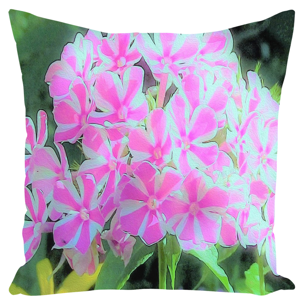 Decorative Throw Pillows, Hot Pink and White Peppermint Twist Garden Phlox - Square