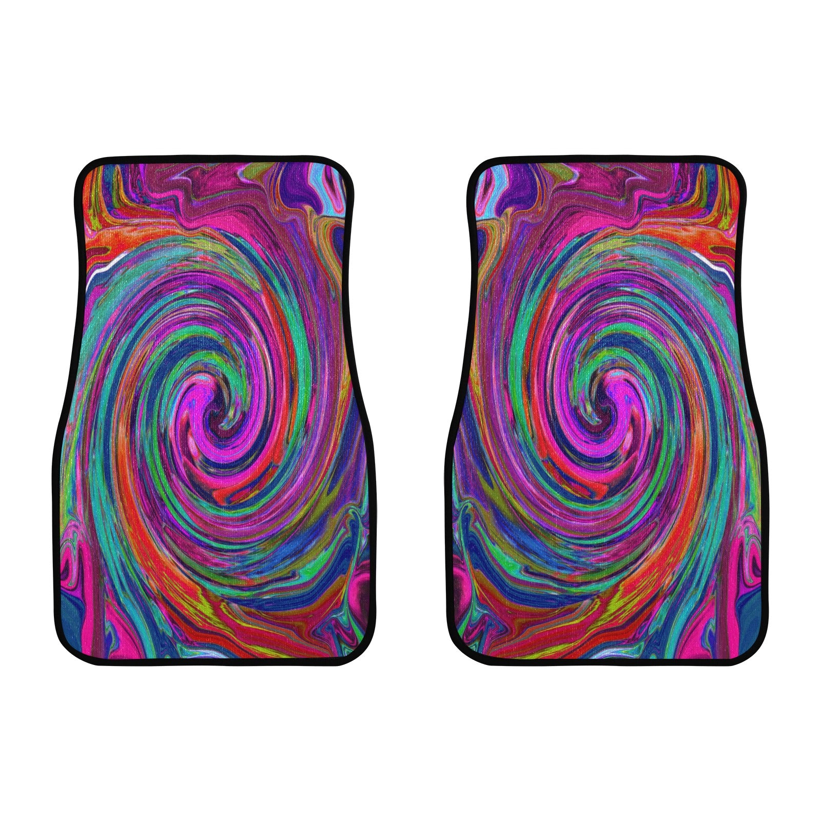 Car Floor Mats, Groovy Abstract Retro Magenta Dark Rainbow Swirl - Front Set of Two