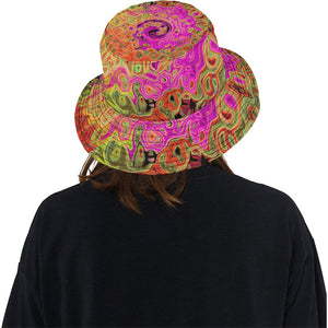 Bucket Hats - Hot Pink Groovy Abstract Retro Liquid Swirl