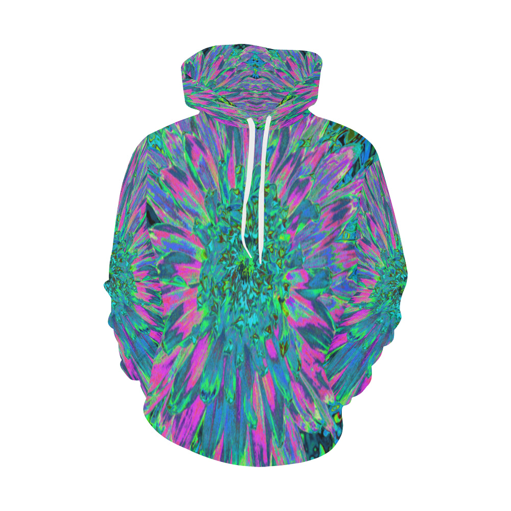 Hoodies for Women, Psychedelic Magenta, Aqua and Lime Green Dahlia