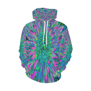 Hoodies for Women, Psychedelic Magenta, Aqua and Lime Green Dahlia