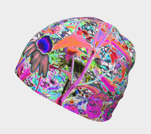 Beanie Hats, Psychedelic Hot Pink and Lime Green Garden Flowers