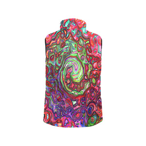 Women's Stand Collar Vest, Watercolor Red Groovy Abstract Retro Liquid Swirl