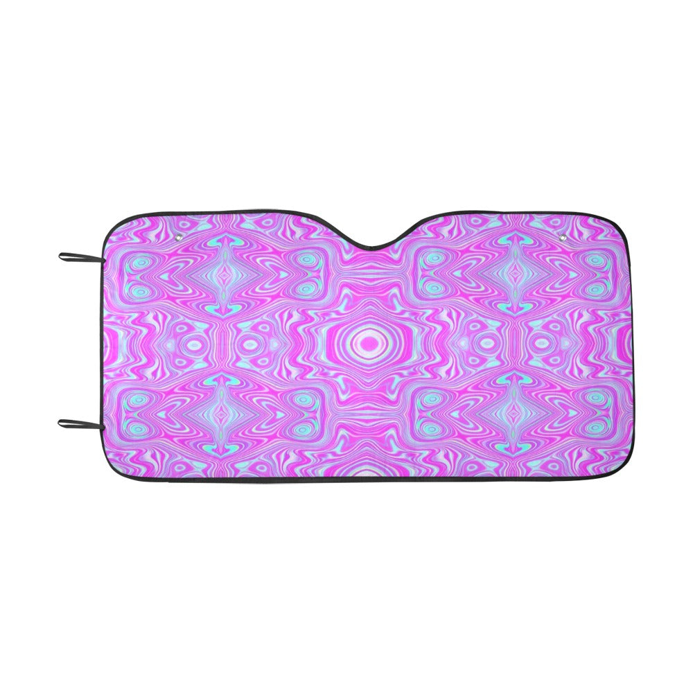 Auto Sun Shades, Trippy Hot Pink and Aqua Blue Abstract Pattern