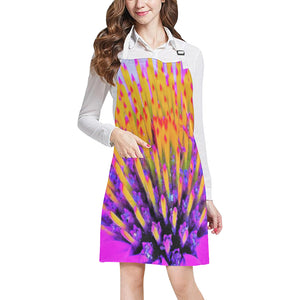 Apron with Pockets, Abstract Macro Hot Pink and Yellow Coneflower