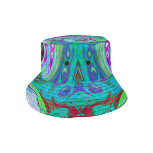 Bucket Hats, Retro Green, Red and Magenta Abstract Groovy Swirl