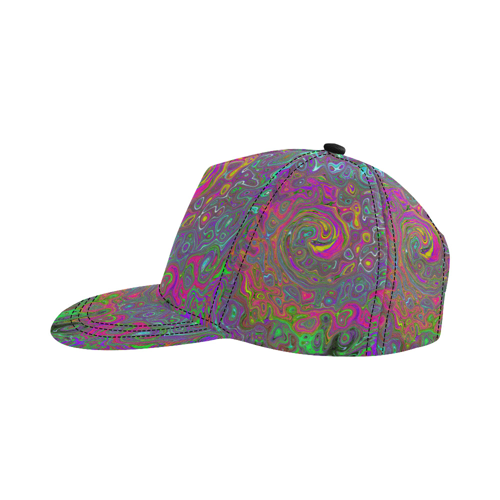 Snapback Hat, Trippy Hot Pink Abstract Retro Liquid Swirl
