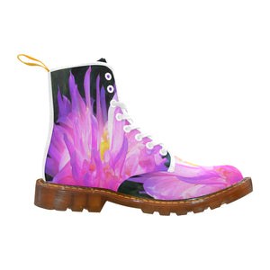 Colorful Boots for Women, Stunning Pink and Purple Cactus Dahlia - White