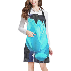 Apron with Pockets, Cool Ice Blue Double Knockout Rose