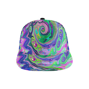 Snapback Hat, Groovy Abstract Aqua and Navy Lava Swirl