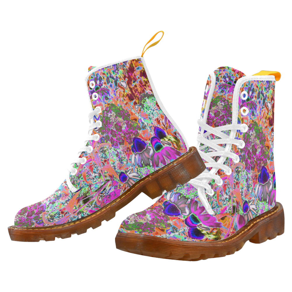 Boots for Women, Psychedelic Hot Pink and Lime Green Garden Flowers