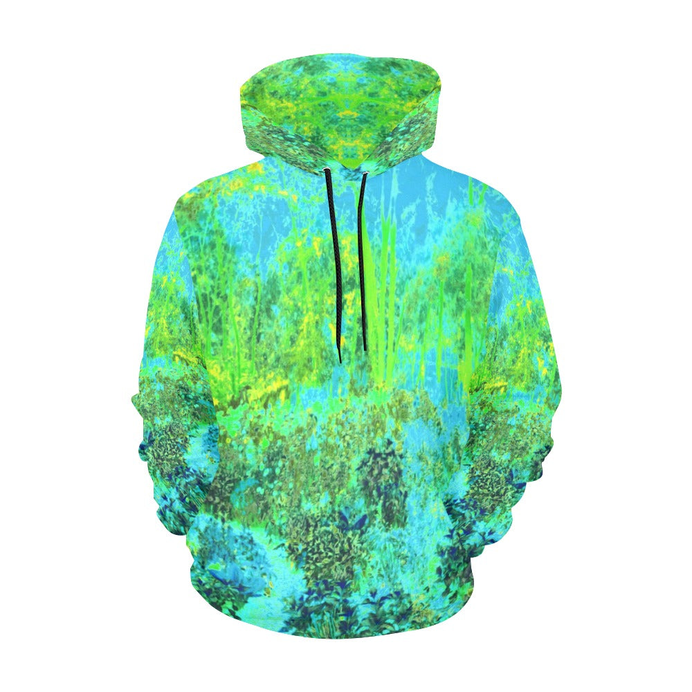 Hoodies for Women, Trippy Lime Green and Blue Impressionistic Landscape